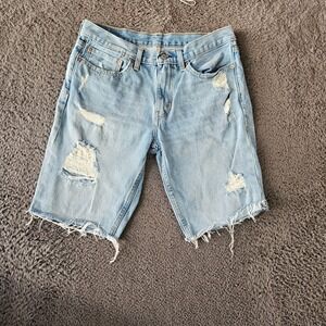 Levi's 501 Light Wash Distressed Denim Shorts Men's Size‎ 34 Cutoff Raw Hem